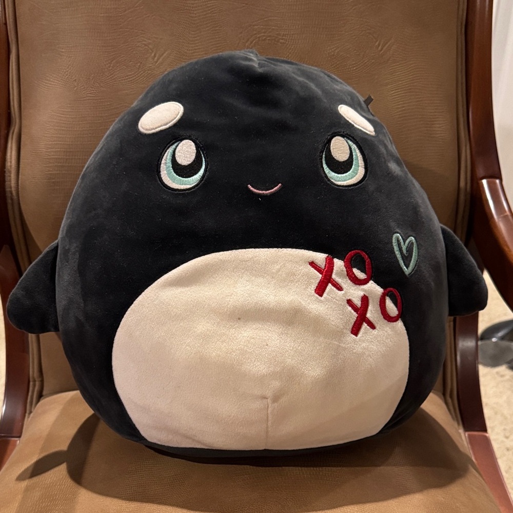 Squishmallows Black and Cream Plush with XO and Heart Design